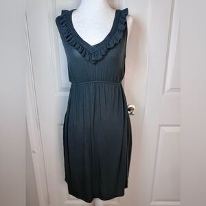 Pinkerton Bohemian Romantic Ruffle V-Neck Knit Pocket Dress Charcoal Gray Small